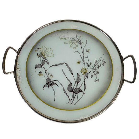 MCM West German Serving Tray Cake Plate Floral Design 11" Silver Handles VTG